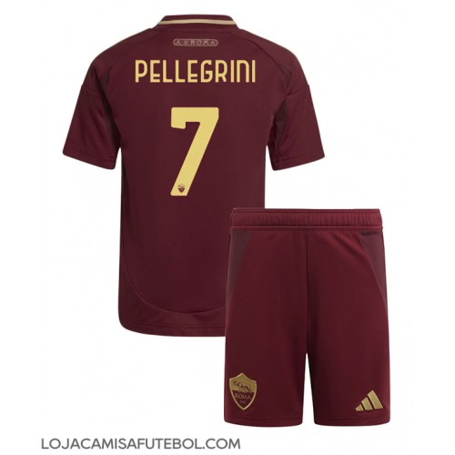 Camisa de Futebol AS Roma Lorenzo Pellegrini #7 Equipamento Principal Infantil 2024-25 Manga Curta (+ Calças curtas)